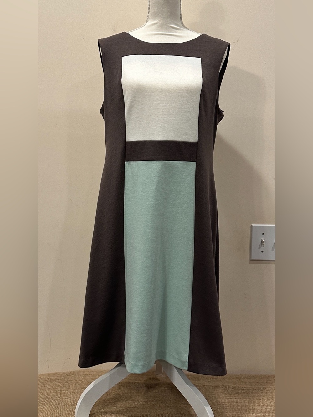 connected apparel Colorblock Sleeveless A-Line Dress — Brown, Cream & Mint
